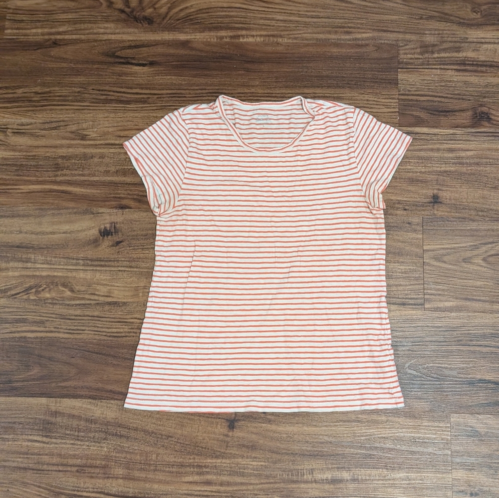J. Crew Coral and Cream Striped Short Sleeve Tee